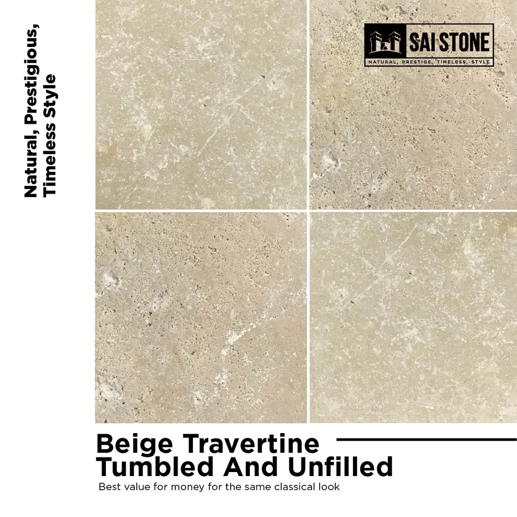 Paver Beige Travertine French Pattern x12mm Tumbled and Unfilled